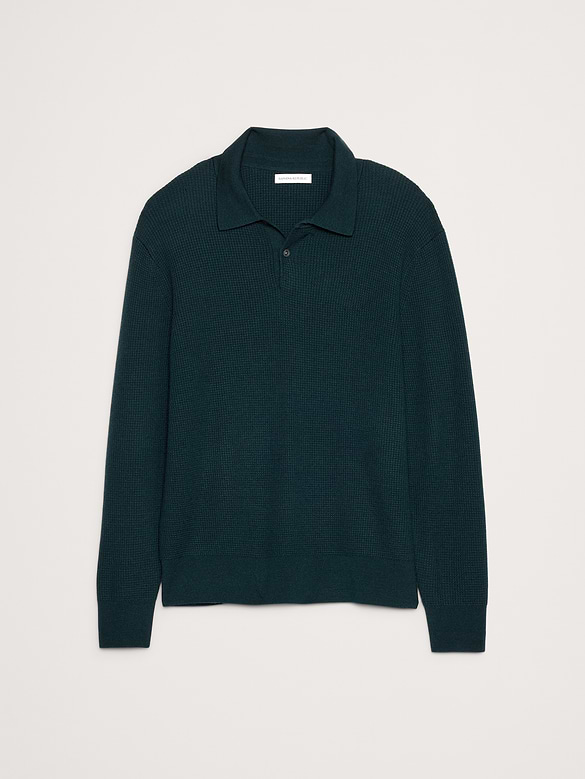 Merino Waffle-Knit Sweater Polo