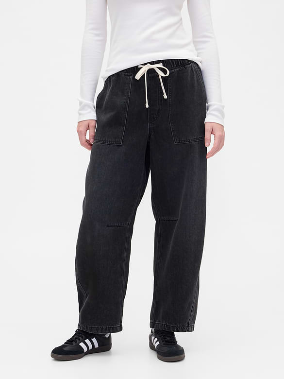Mid Rise SuperSoft Pull-On Barrel Jeans