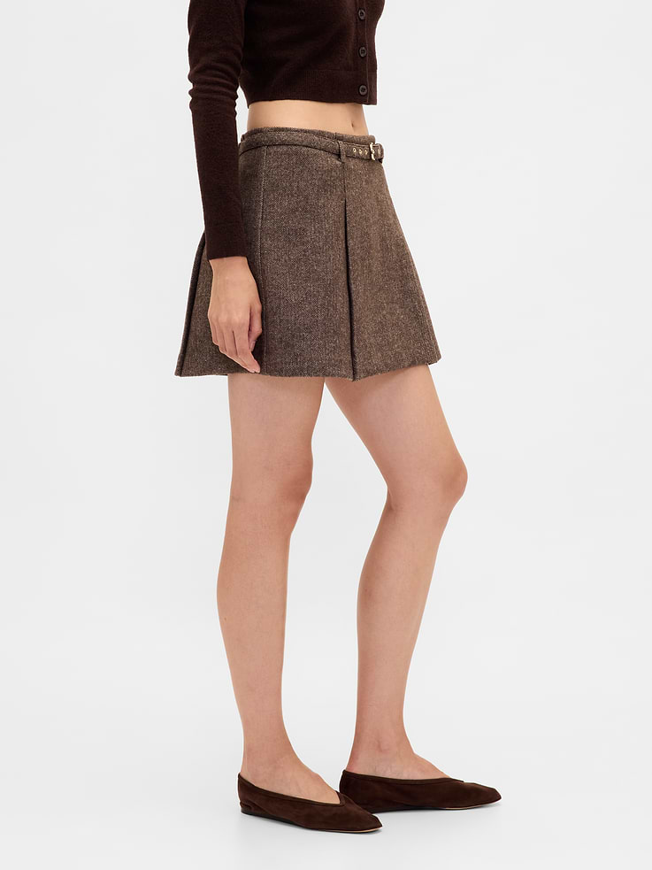 Image number 3 showing, Wool-Blend Pleated Mini Skort