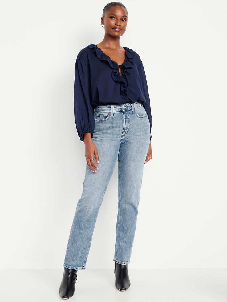 Image number 1 showing, Curvy Extra High-Waisted Straight Jeans