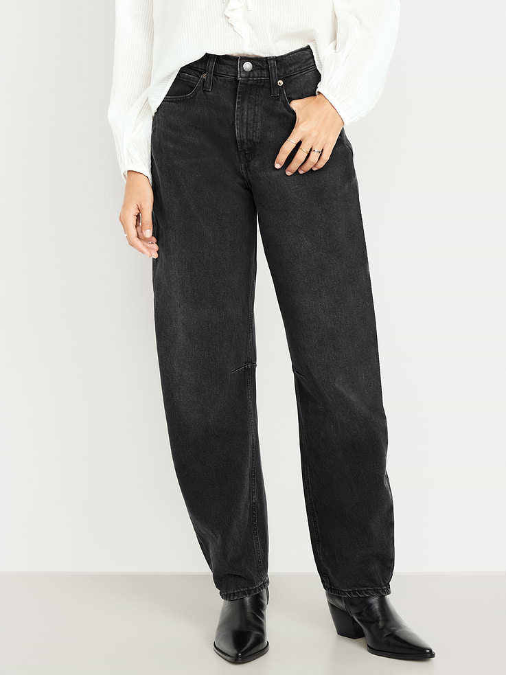 Image number 2 showing, High-Waisted Barrel Jeans