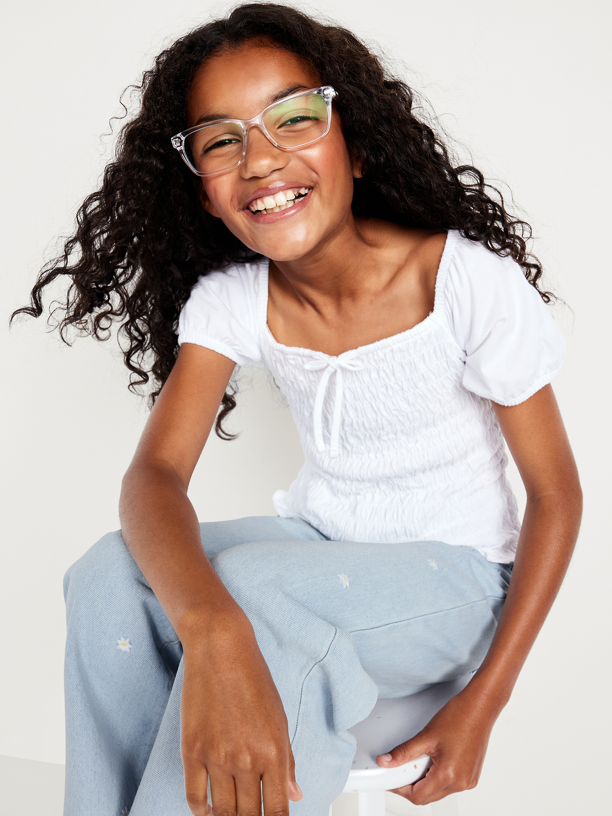 Image number 3 showing, High-Waisted Embroidered Baggy Wide-Leg Jeans for Girls