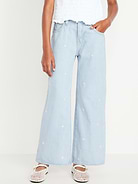 Image number 1 showing, High-Waisted Embroidered Baggy Wide-Leg Jeans for Girls