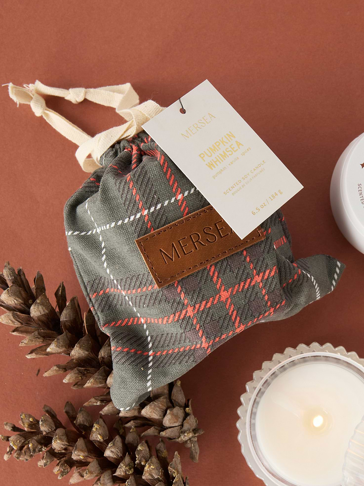 Image 2 of 2, Mersea Pumpkin Whimsea Plaid Bagged Candle