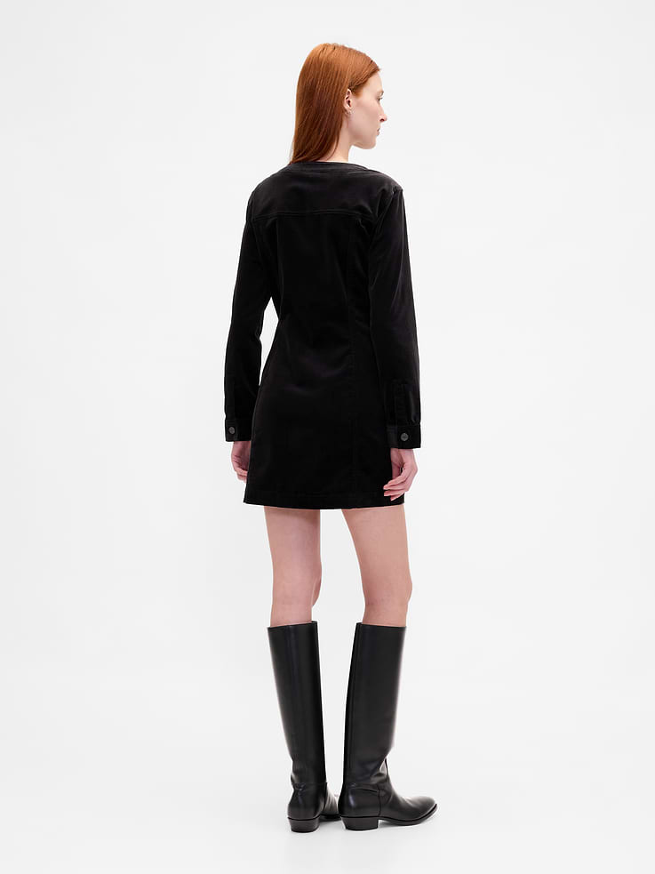 Image 2 de 7, Robe courte en velours avec poche et col en V