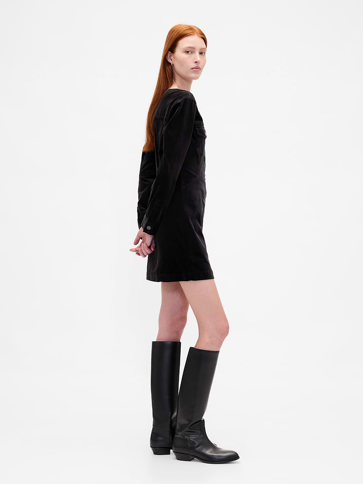 Image 3 de 7, Robe courte en velours avec poche et col en V