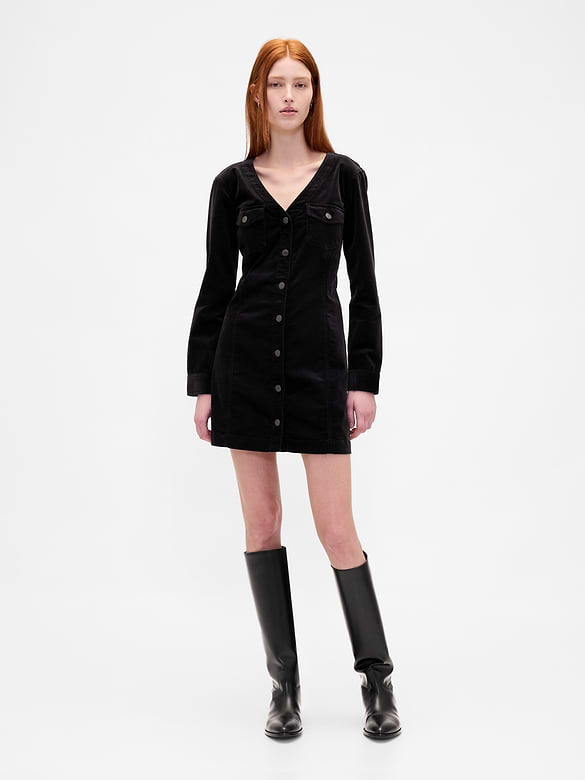 Robe courte en velours avec poche et col en V