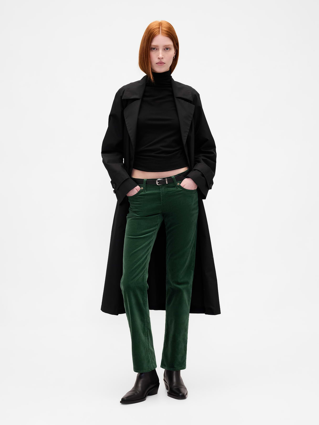 Low Rise Velvet '90s Slim Straight Pants - Hunter green by Gap
