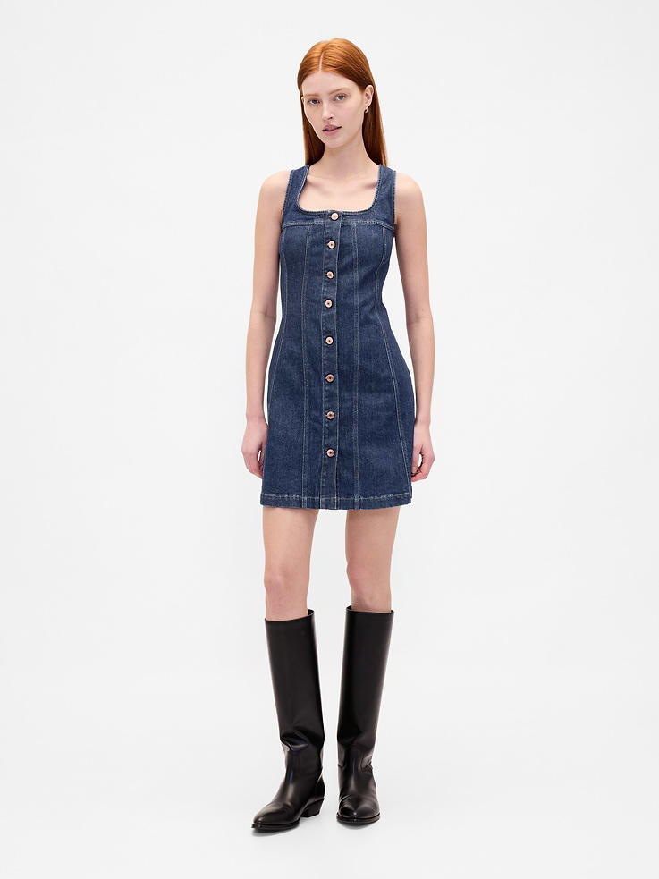 Image number 1 showing, Denim Seamed Button-Front Mini Dress