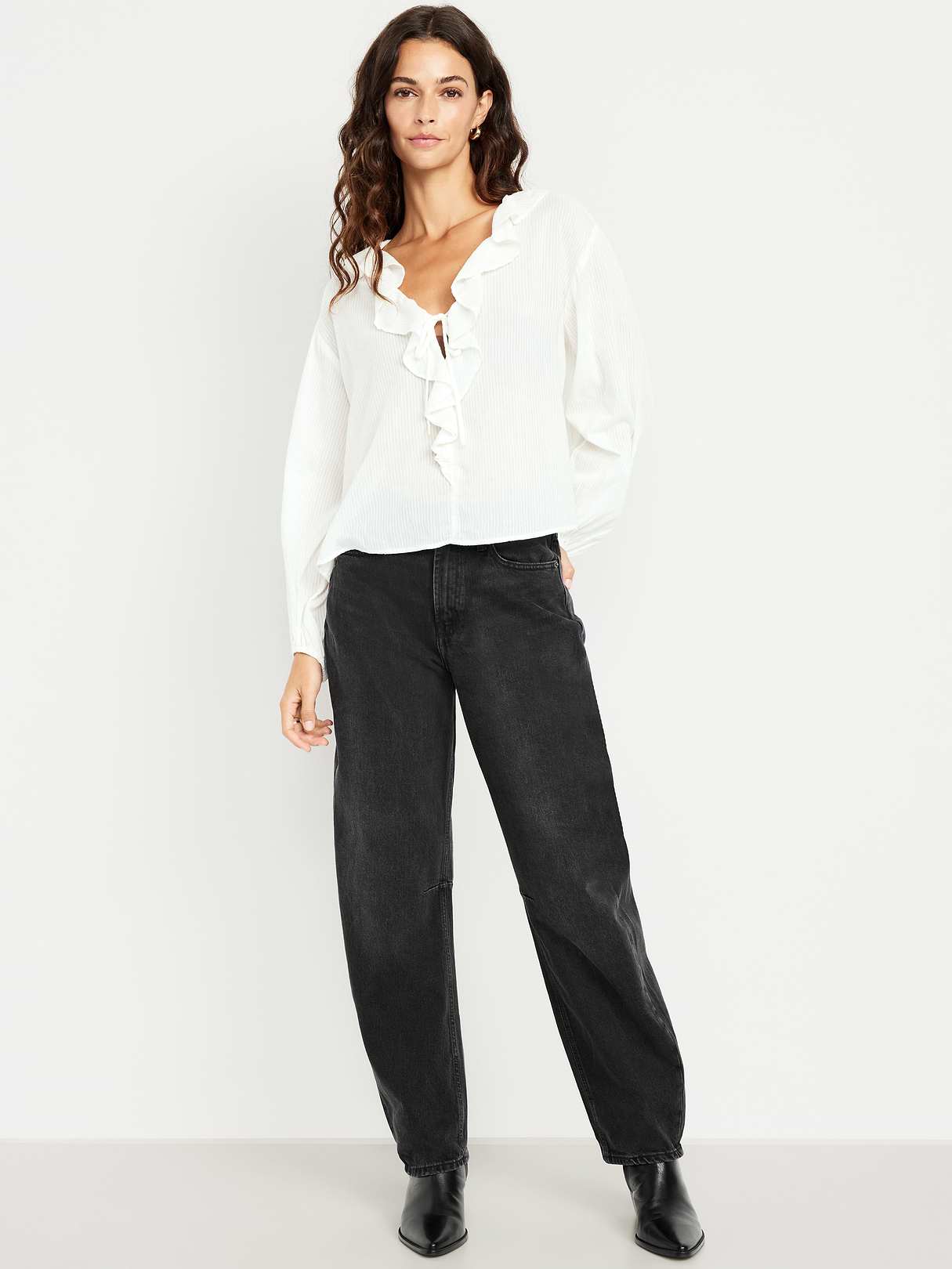 High-Waisted Baggy Barrel Jeans - Black Wash by Old Navy