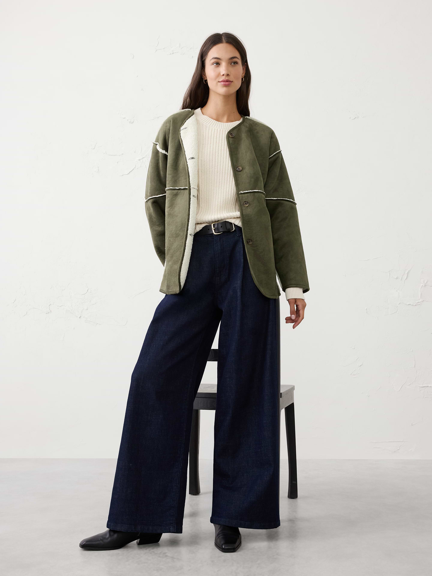 Image number 1 showing, Reversible Vegan Suede Sherpa Jacket
