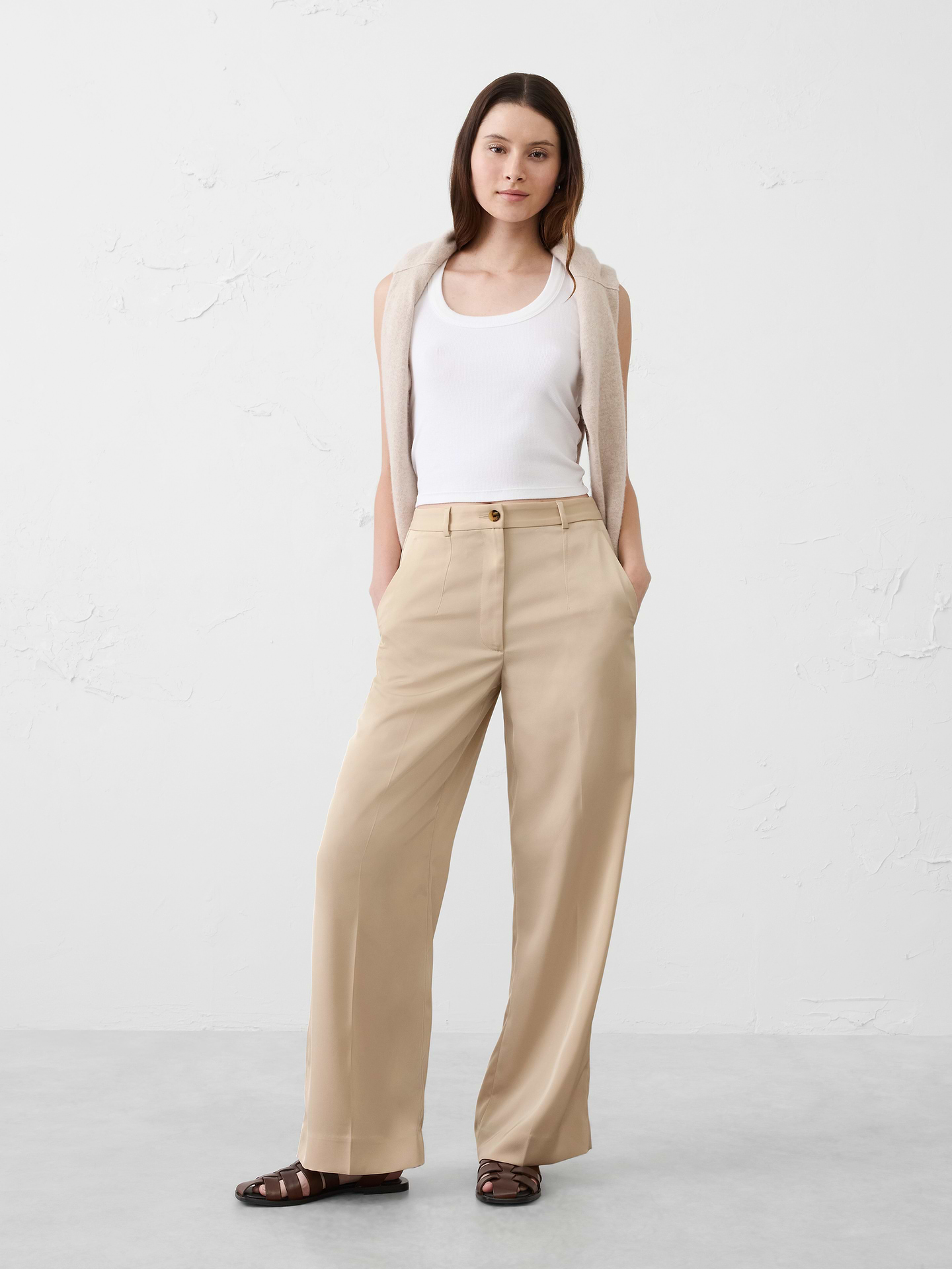 Image number 1 showing, Wide-Leg High-Rise Sheen Trouser