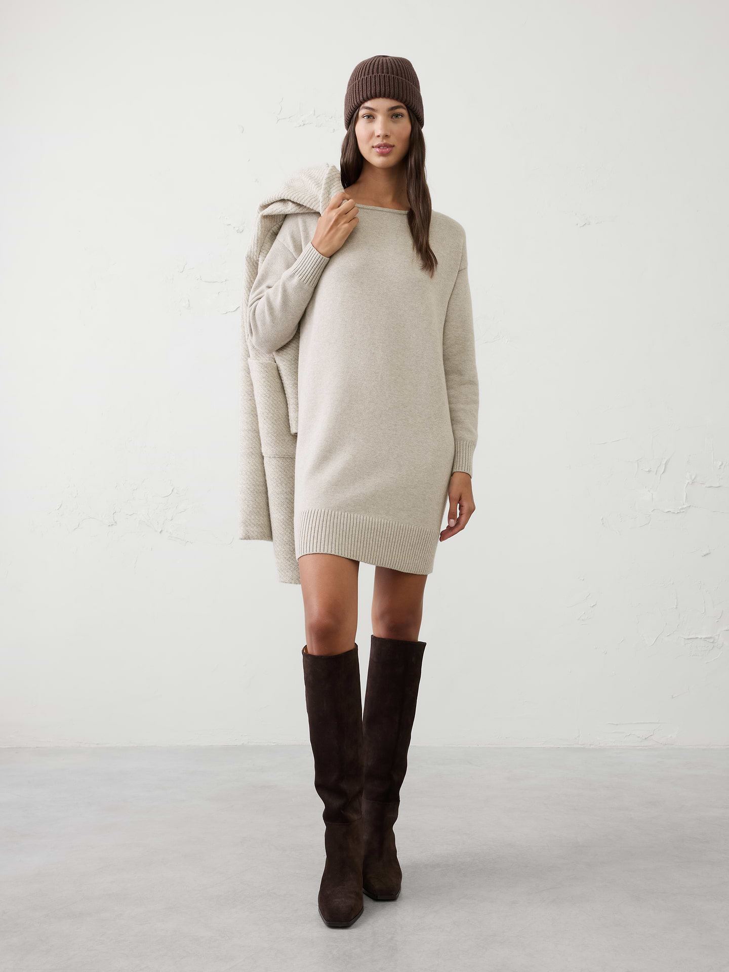 Image number 1 showing, Boatneck Mini Sweater Dress