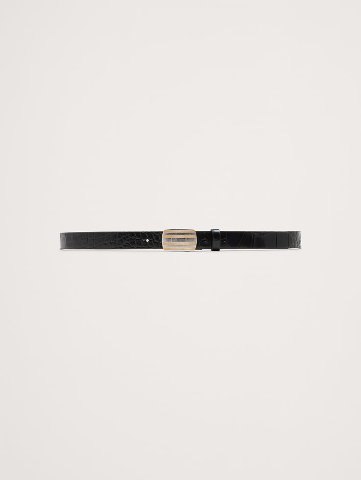 Embossed Leather Plaque-Buckle Belt