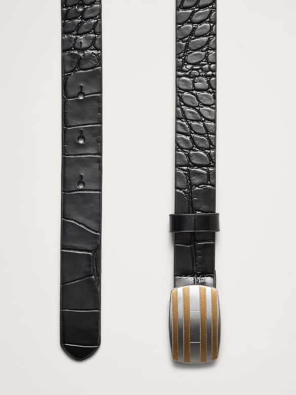 Ceinture en cuir à relief et à boucle plaquée