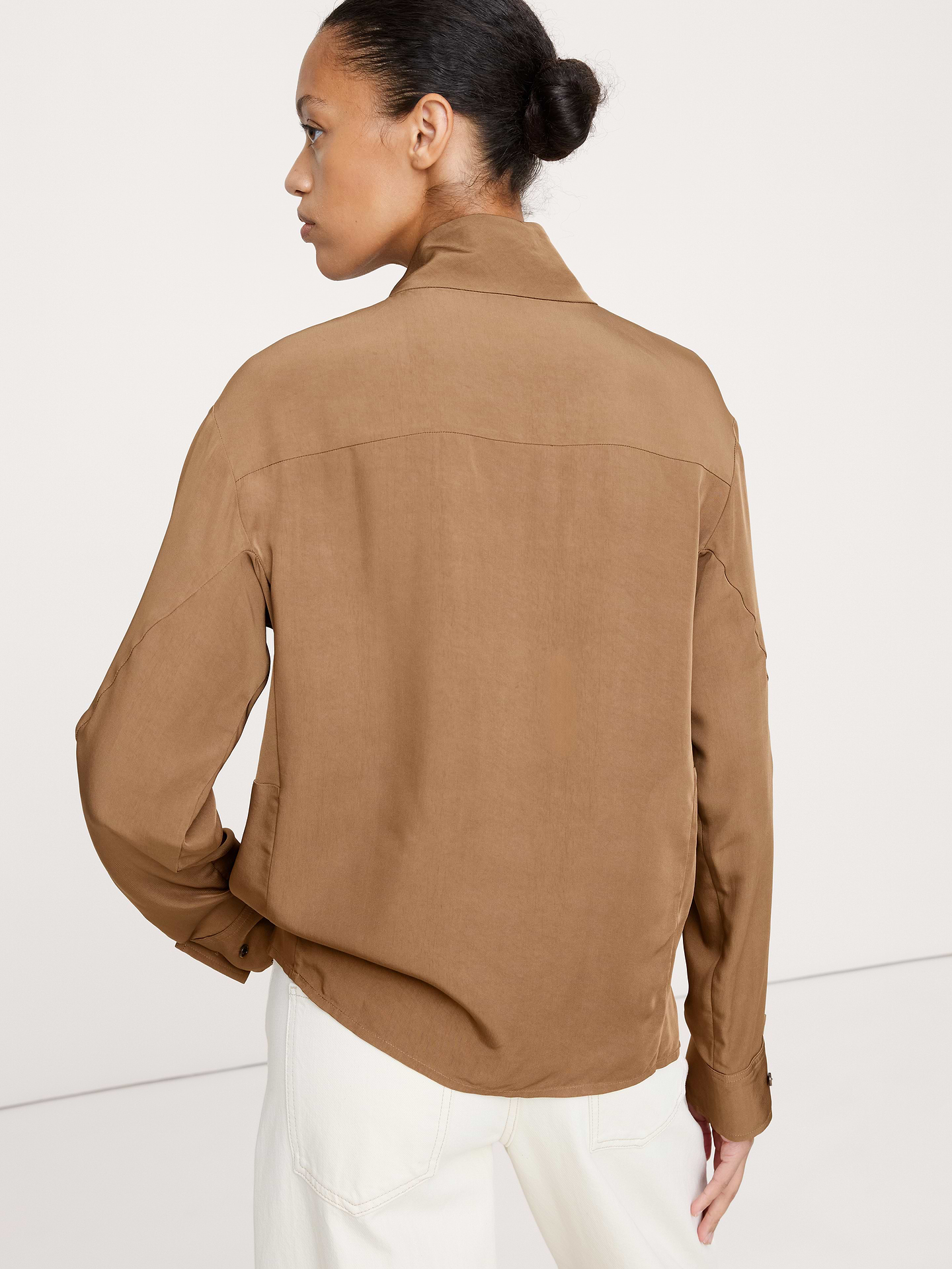 Image number 5 showing, Drapey Twill Asymmetrical Button-Front Blouse