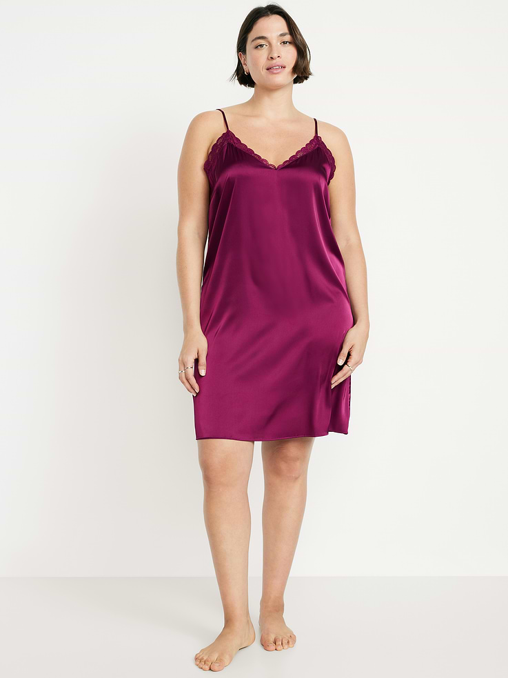 Image 5 of 8, Lace-Trim Satin Nightgown
