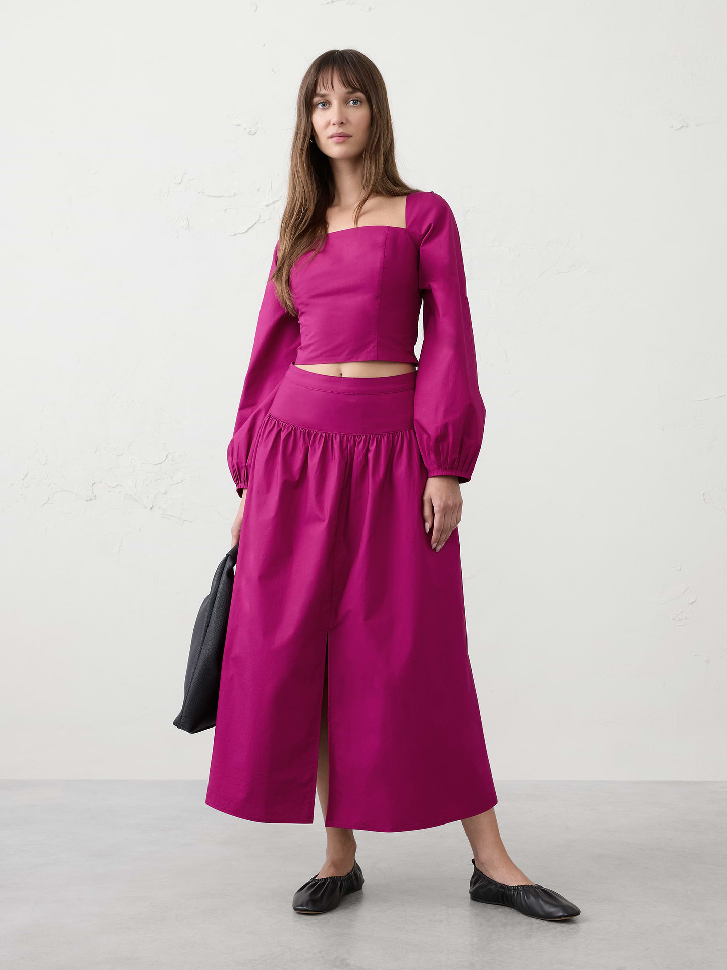 Image number 1 showing, Poplin Dropped-Waist Maxi Skirt