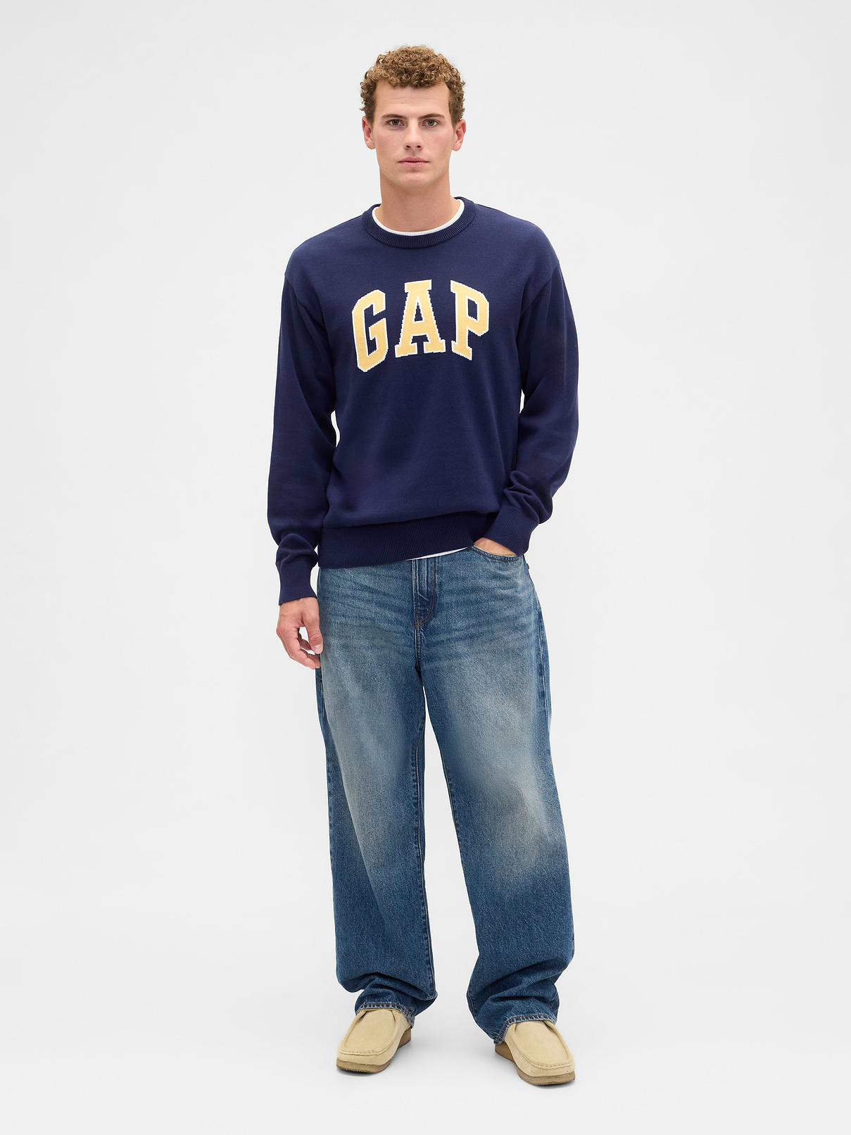 Image 3 of 5, Relaxed Gap Logo Intarsia Sweater