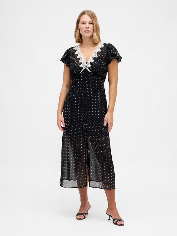 Lace-Trim V-Neck Maxi Dress