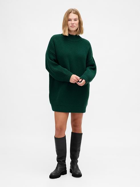 turtleneck knit mini dress Oversized Sweater loose turtleneck dress