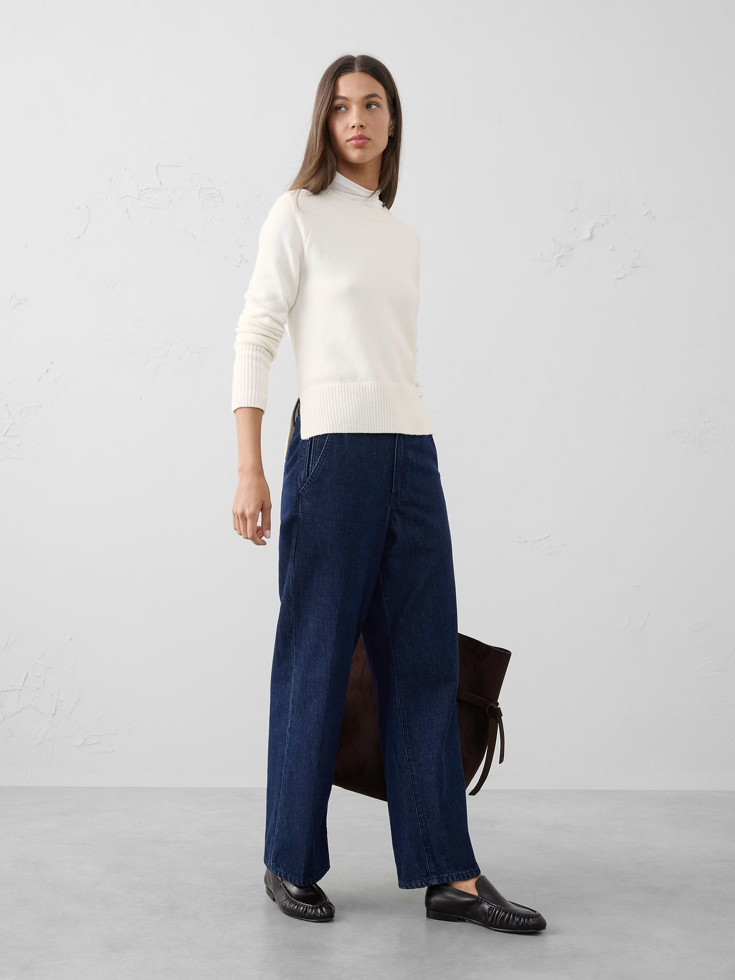 Image 1 of 3, Crew neck. Long sleeves., Ribbed neck, arm cuffs and hem., High-low straight hem., Made exclusively for Banana Republic Factory., Product #789882