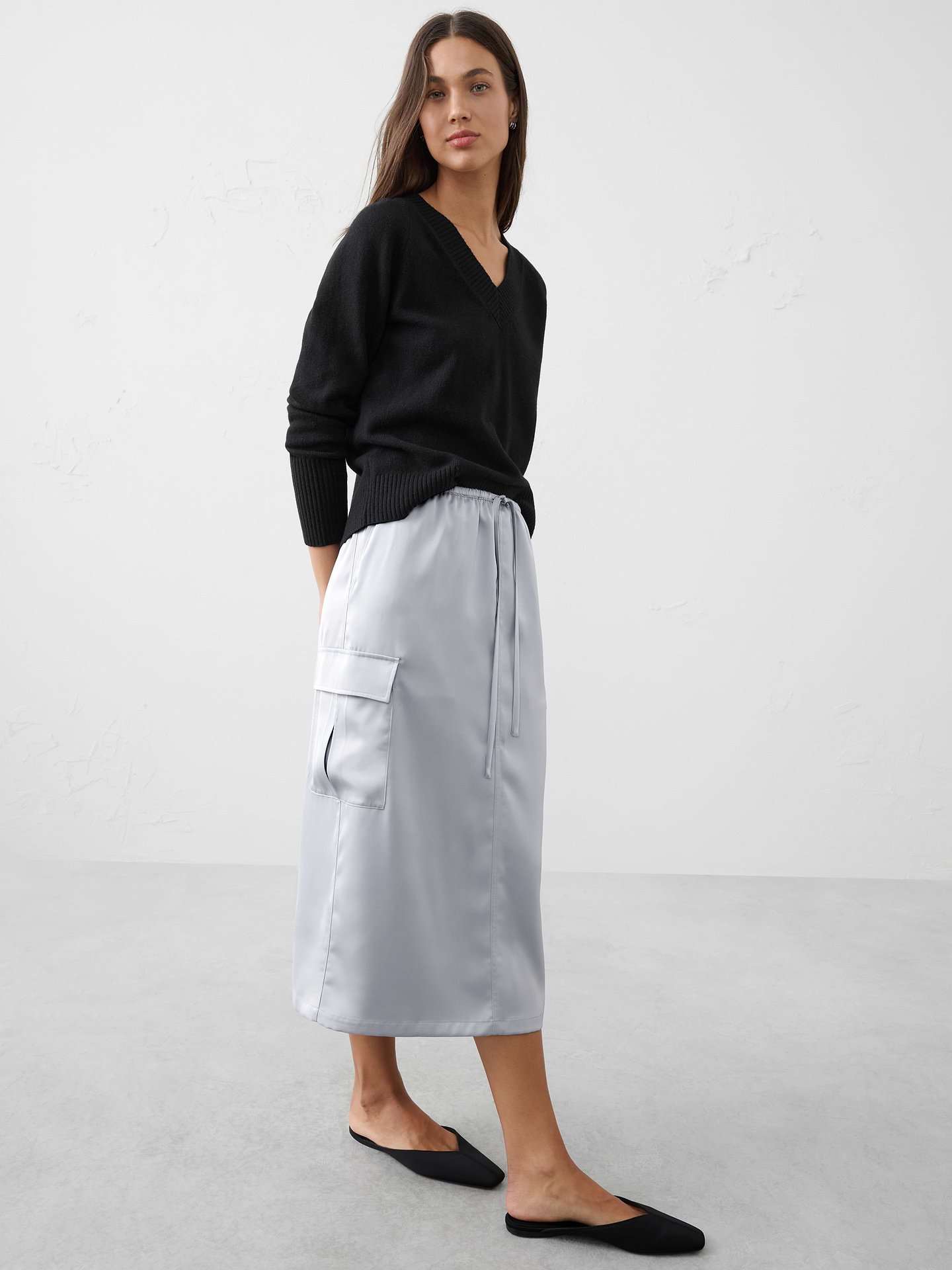 Image 3 of 4, Satin Cargo Midi Skirt