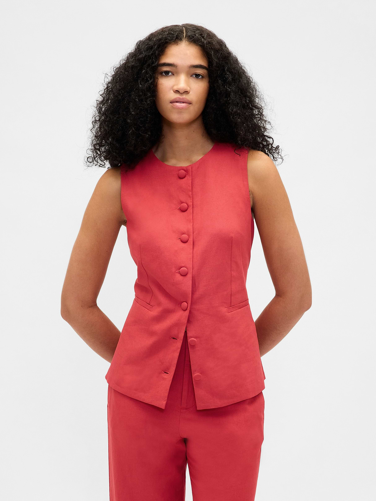 Linen-Blend Tie-Back Longline Vest | Gap