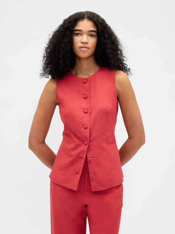 Image number 1 showing, Linen-Blend Tie-Back Longline Vest