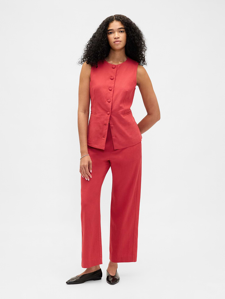 Image number 5 showing, Linen-Blend Tie-Back Longline Vest