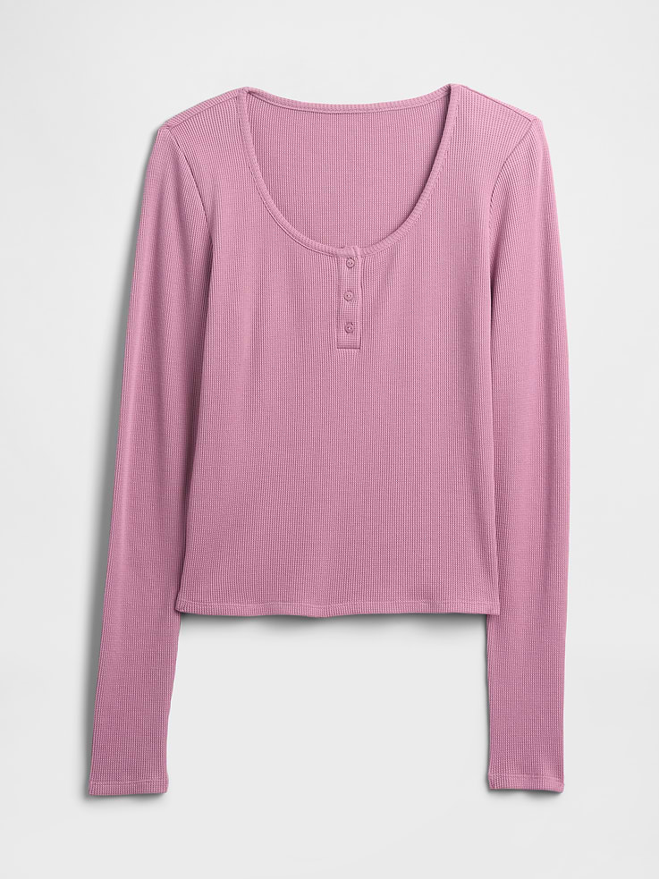 Image 4 of 4, Waffle-Knit Henley PJ Top
