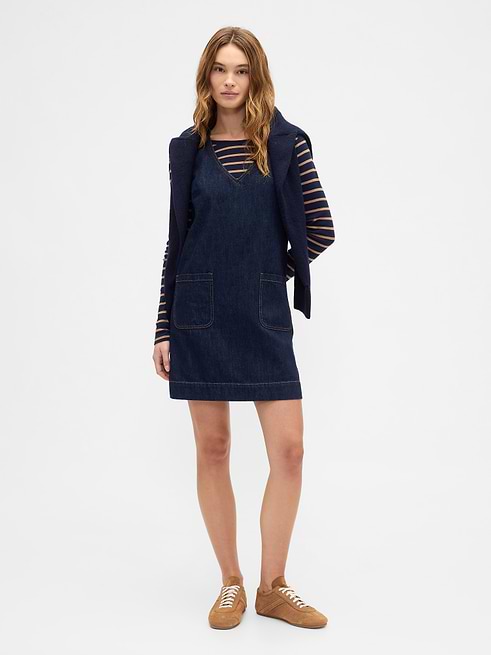 Denim V-Neck Mini Dress