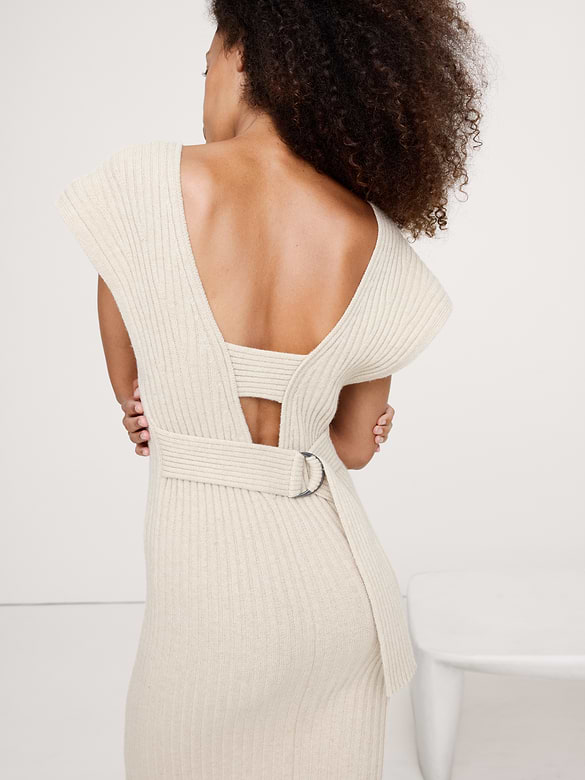 Merino-Cotton Maxi Dress with Open Back