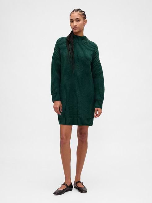 oversized green sweater dress Turtleneck Mini Color: Ivory