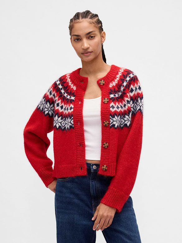 Fuzzy Fair Isle Cardigan Sweater