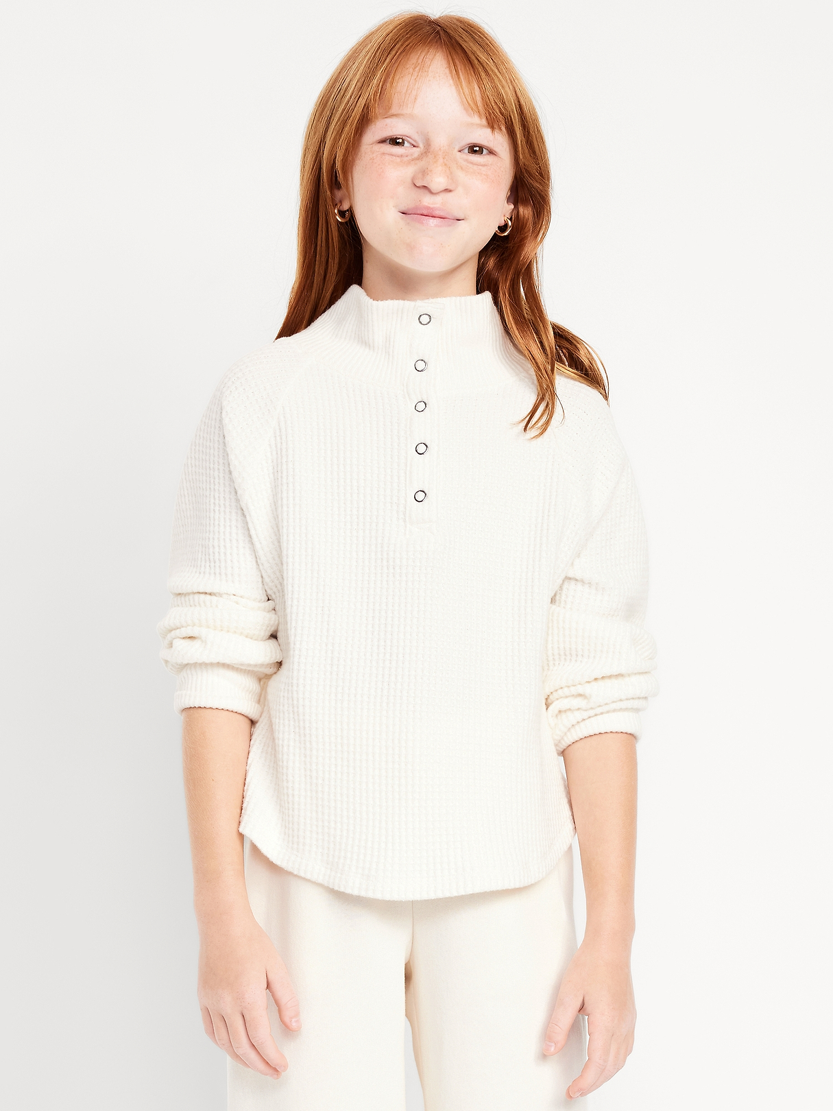 CozePlush Waffle Knit Henley Top for Girls | Old Navy