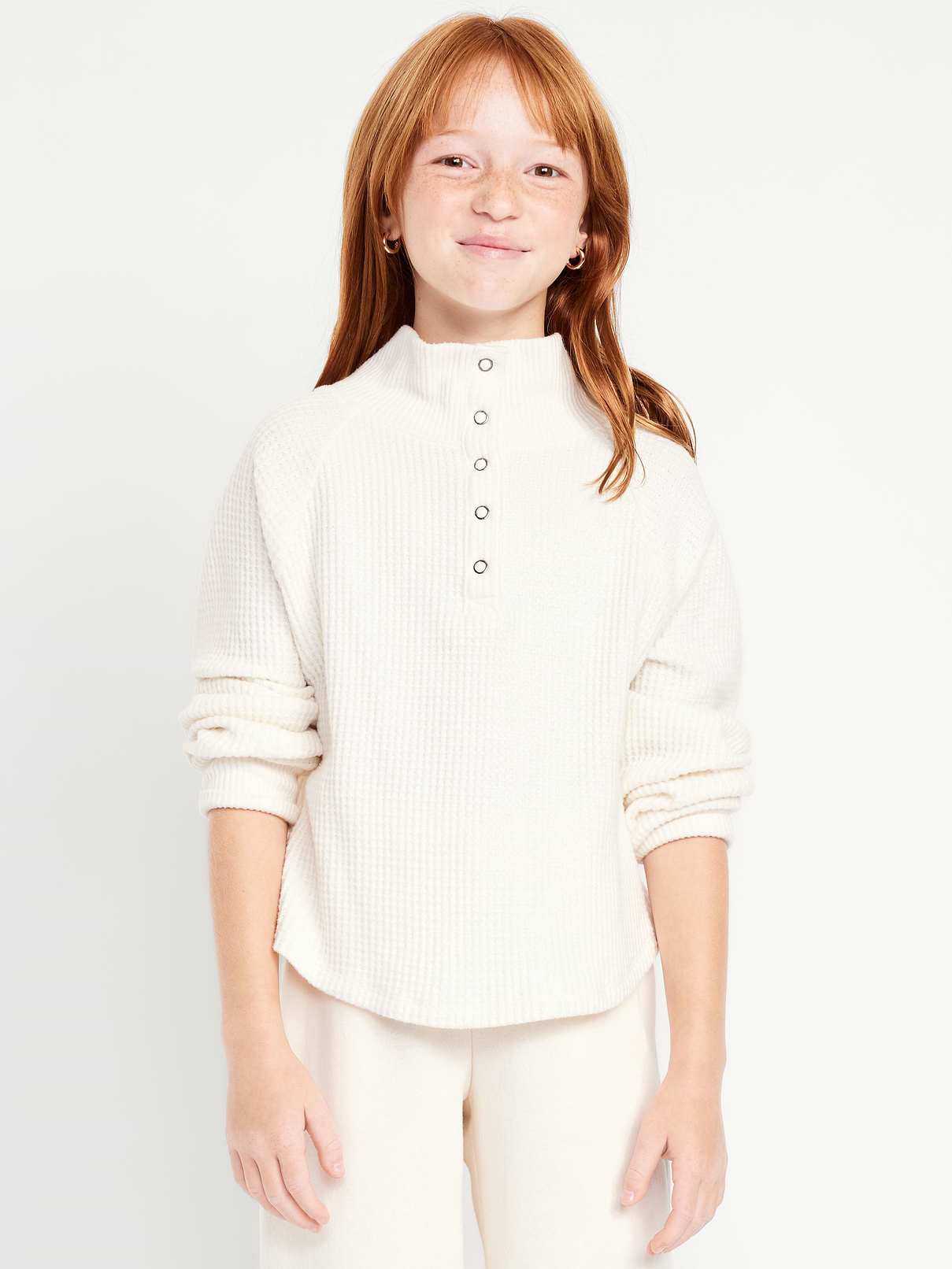 Image number 1 showing, CozePlush Waffle Knit Henley Top for Girls