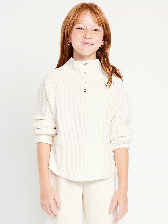 CozePlush Waffle Knit Henley Top for Girls