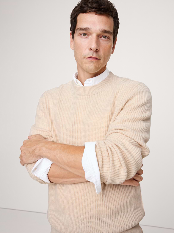Italian Merino-Cashmere Waffle-Knit Sweater