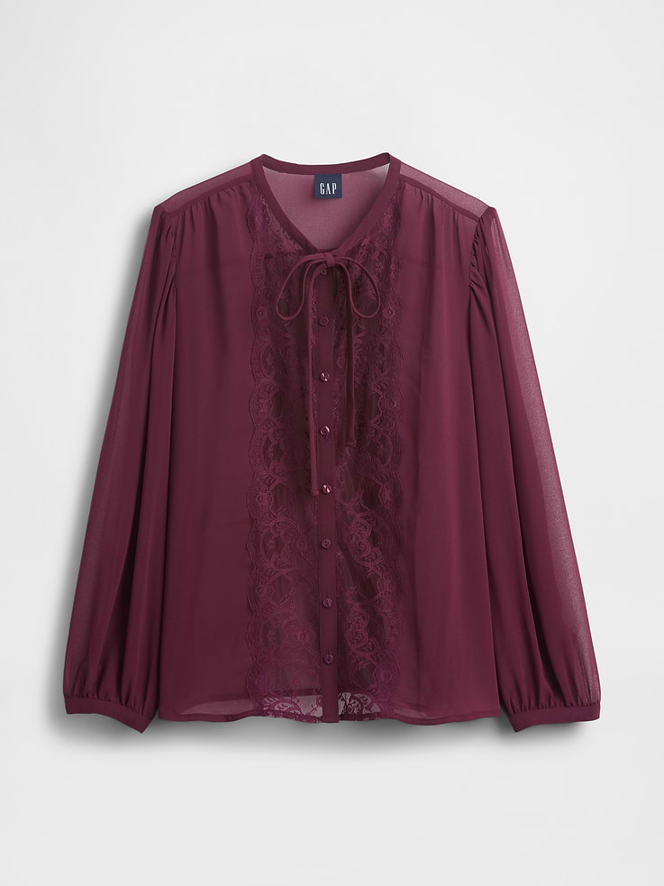 Image number 5 showing, Sheer Recycled Lace Inset Tie-Neck Top