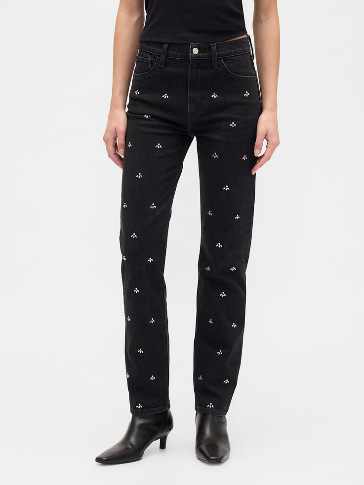 Gap Factory Women's High Rise '90s Slim Straight Jeans (Black Wash)