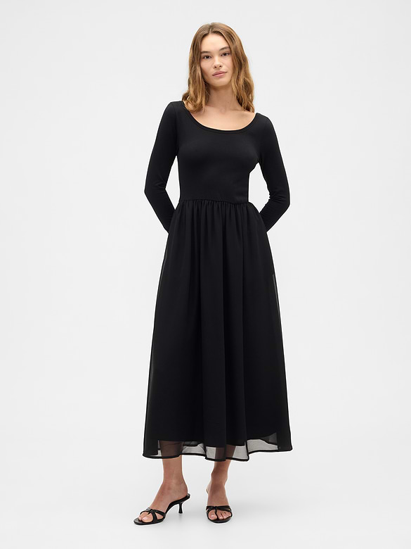 Recycled Chiffon-Trim Midi Dress