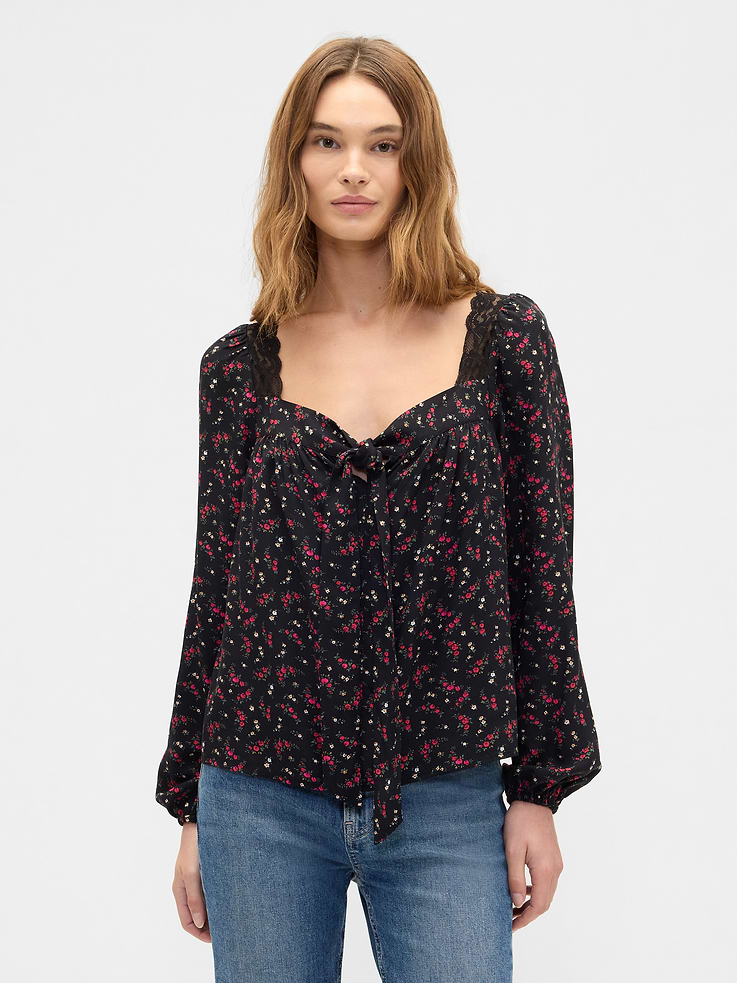 Image number 1 showing, Oversized Lace-Trim Top