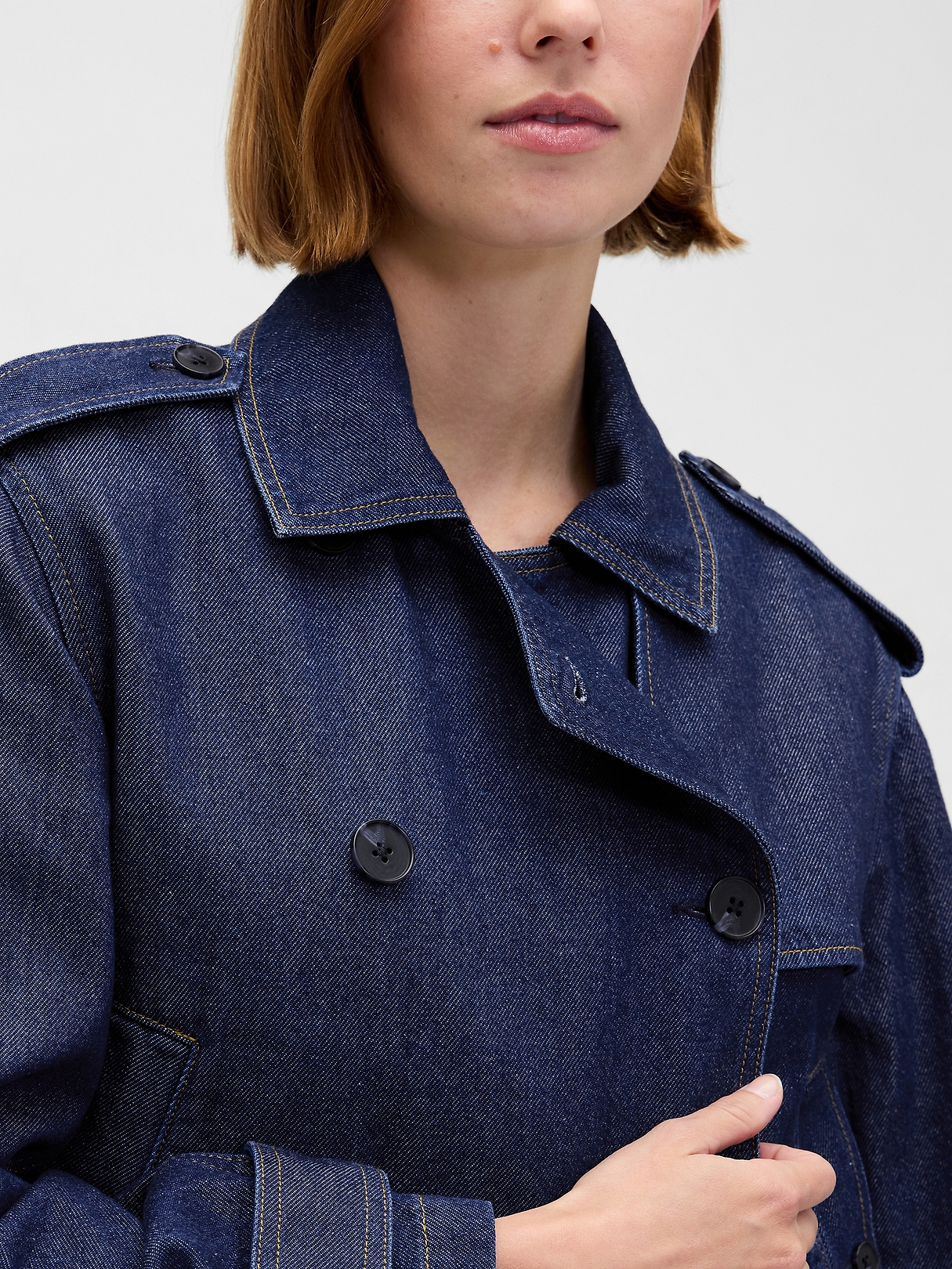UltraSoft Denim Crop Trench Jacket | Gap