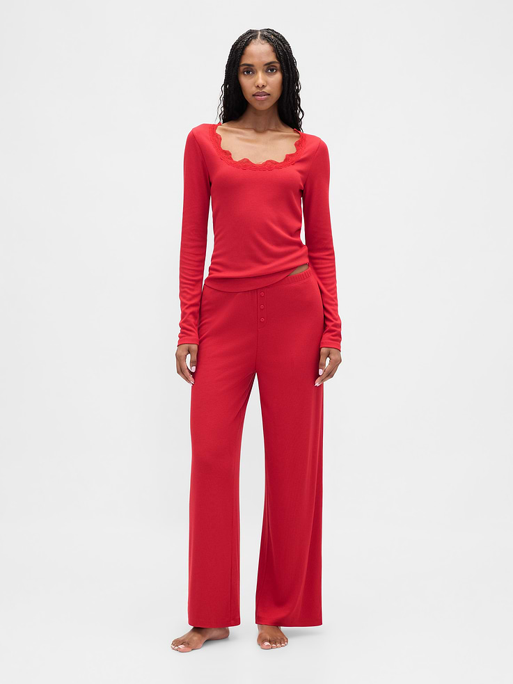 Image number 2 showing, Mini Rib Lace-Trim PJ Top
