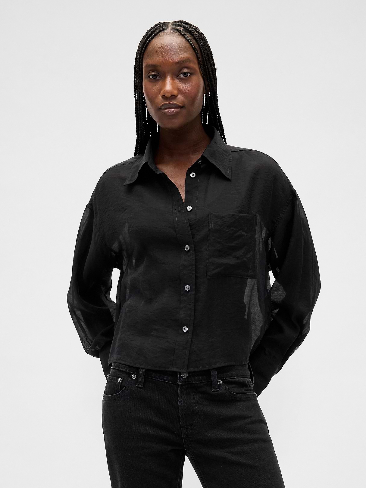 Sheer Straight-Hem Crop Shirt | Gap