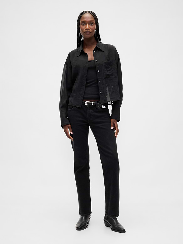 Sheer Straight-Hem Crop Shirt