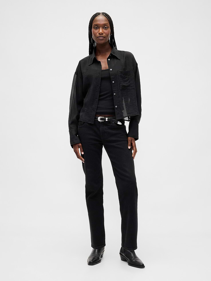 Image number 2 showing, Sheer Straight-Hem Crop Shirt