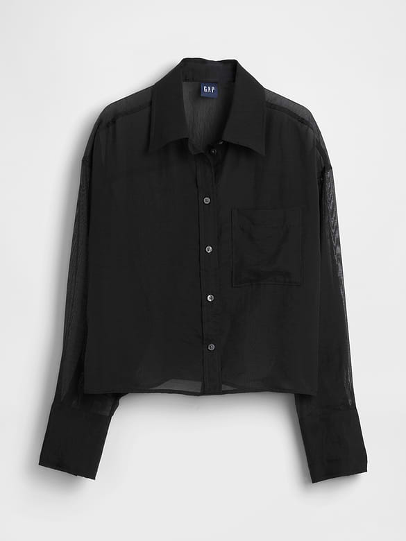 Sheer Straight-Hem Crop Shirt