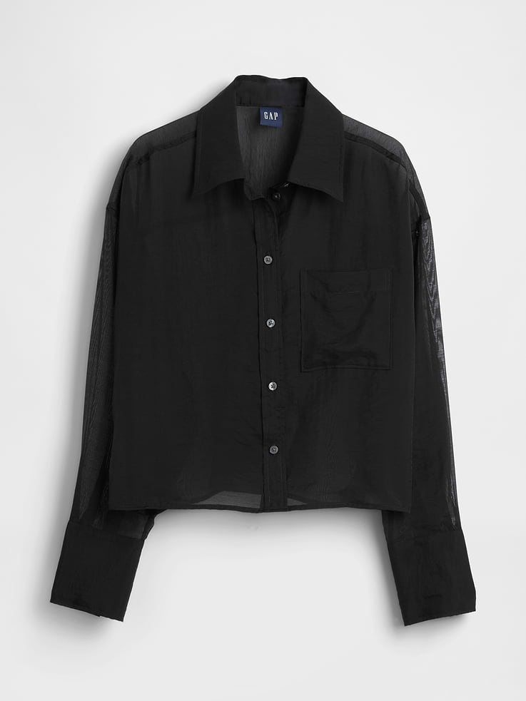Image number 4 showing, Sheer Straight-Hem Crop Shirt